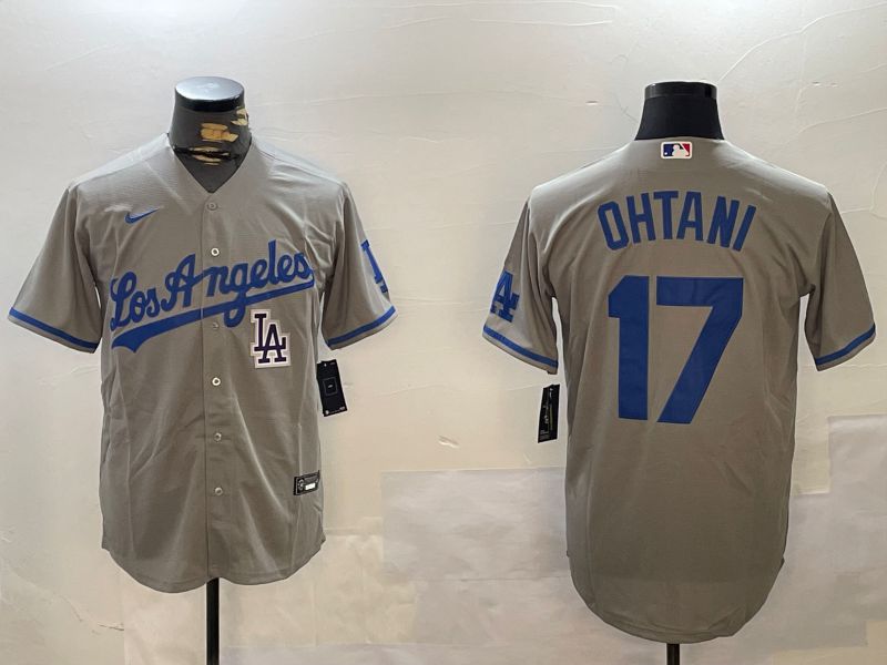 Men Los Angeles Dodgers 17 Ohtani Grey Game 2024 Nike MLB Jersey style 12165